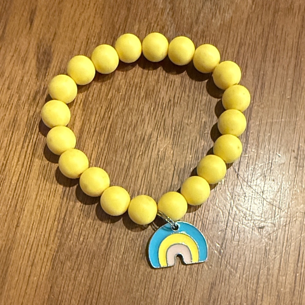 Yellow Beaded Kids Bracelet with Rainbow Charm